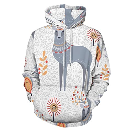 Sweat à capuche cerf et arbre floral XXL pour homme et femme