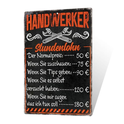 Putuo Decor Handwerker Stundenlohn Metallschild Lustige Werkstatt Dekoration Vintage Blechschild für Garage, Werkstatt, Handwerker Geschenkidee 20x30cm