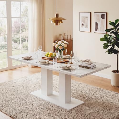Table à manger extensible 140-180 cm blanche pour 6 à 8 personnes