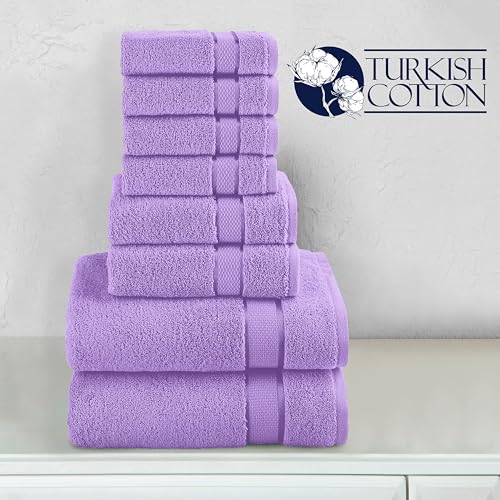 Image of Elegant Comfort Premium Cotton 8-Piece Towel Set, Includes 4 Washcloths, 2 Hand Towels and 2 Bath Towels, 100% Turkish Cotton - Highly Absorbent and Super Soft Towels for Bathroom, Lilac