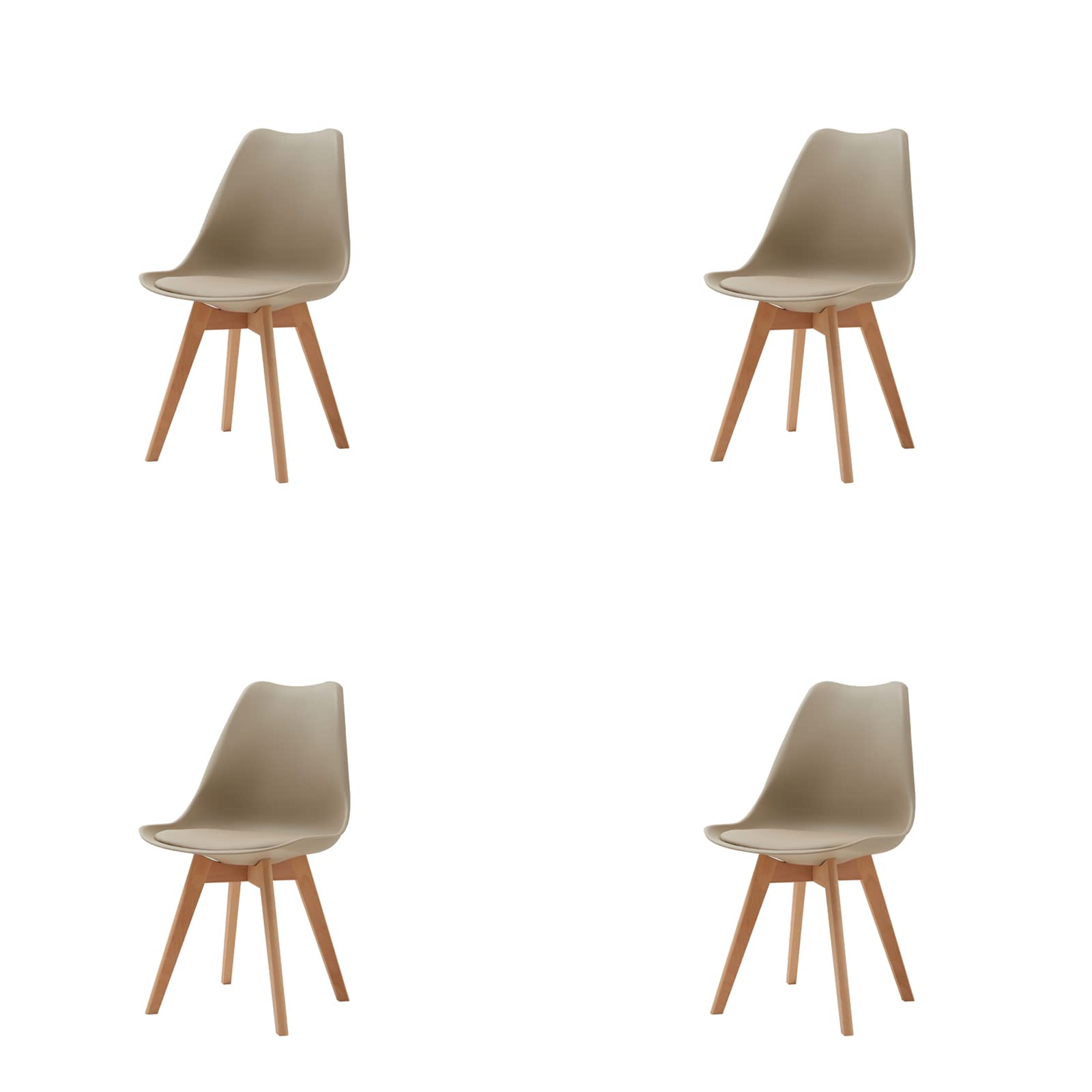 HJhomeheart Juego de 4 Sillas de Comedor, Patas de Madera Maciza, Cojín de Silla Extraíble, Silla de Cocina, Silla Moderna (Beige-4)