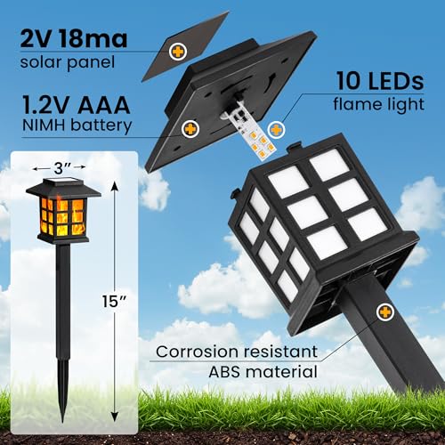 GIGALUMI Solar Lights for Outside,6 Pack Flickering Flame LED Solar Outdoor Lights, Waterproof Garden Maintain 10 Hours of Lighting for Christmas, Garden, Landscape, Path, Yard, Patio