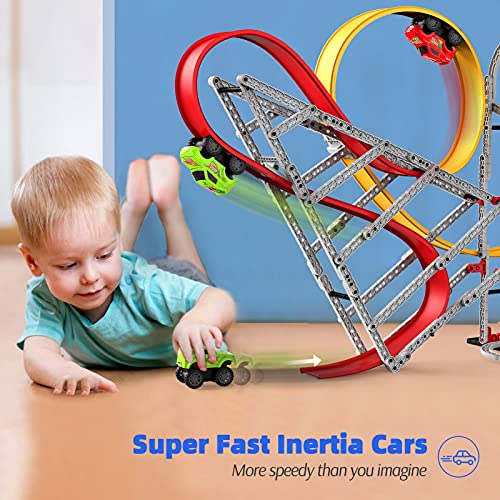 FORTY4 Anti-Gravity Race Track for Kids, Double Loop Car Race Track, STEM Building Toy for Kids in 357 Pcs , Toy Car Set Gift for Boys Girls 3 4 5 6 7 8 Years Old
