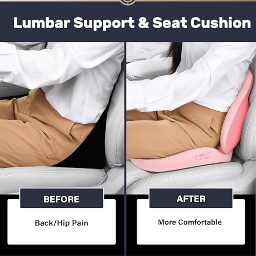 Coverado Car Seat Cushion and Lumbar Support Pillow, Memory Foam Ergonomic Back Support Driving Seat Cushion for Sciatica, Tailbone, Back Pain, Non-Slip Washable Cushion for Car, Driver, Office by Coverado - Image 4
