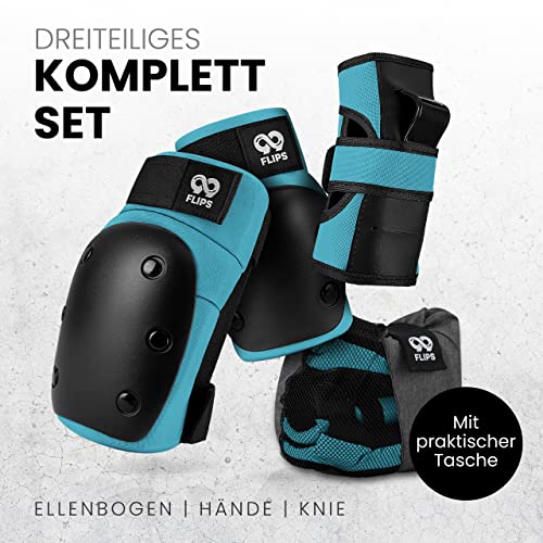 99FLIPS Inliner Schoner Erwachsene mit GS [6er Set] DIVE - M in Hellblau - Schoner Inliner Damen schützer erwachsene - Knieschoner Kinder 12 Jahre protektoren Skateboard