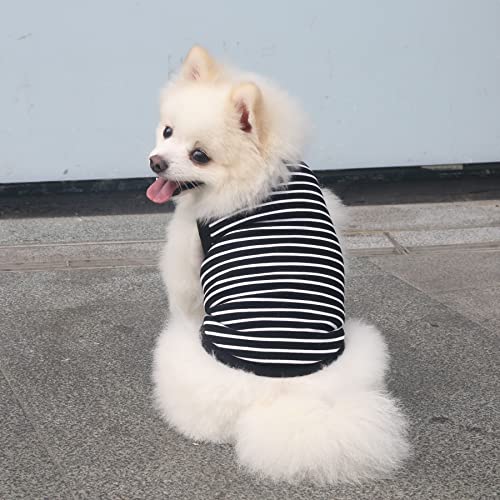Szat Pro Classic Striped Teacup Pet Dog T-Shirts, 100% Cotton Tank Vest For Small Dogs, Sleeveless Puppy Clothes For Chihuahua Yorkie Black, Medium #TOP2