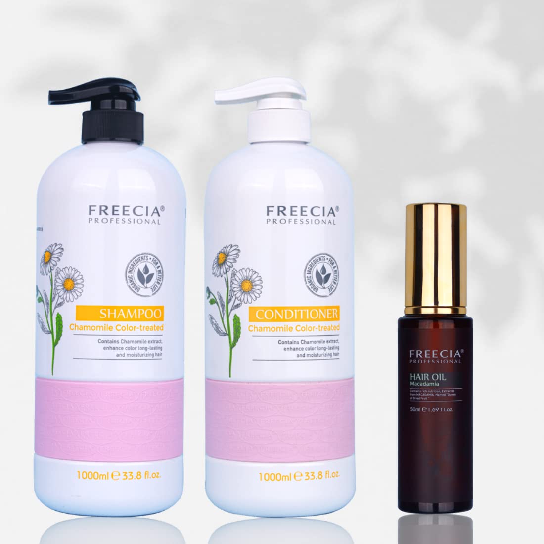 FREECIA® Professional Chamomile Color Treated Shampoo, Conditioner With Macadamia Hair Serum|Anti-Dandruff|Shampoo & Conditioner|Macadamia Extracts|Reduce Hair Breakage| Unisex | 1000ml x 2 + 50ml