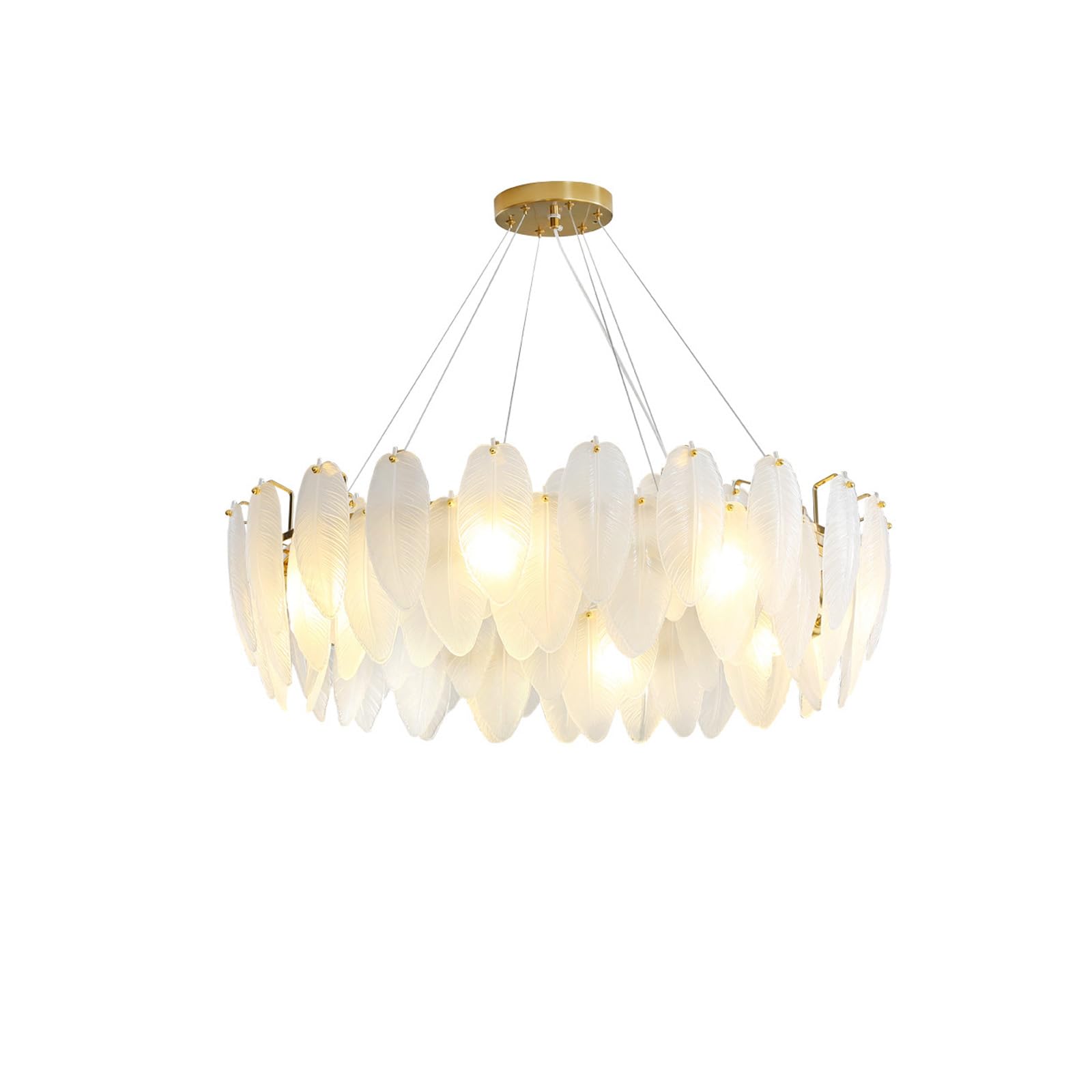 Suspension en plumes à 2 axes réglables, grand lustre 10 lumières anti-éblouissement