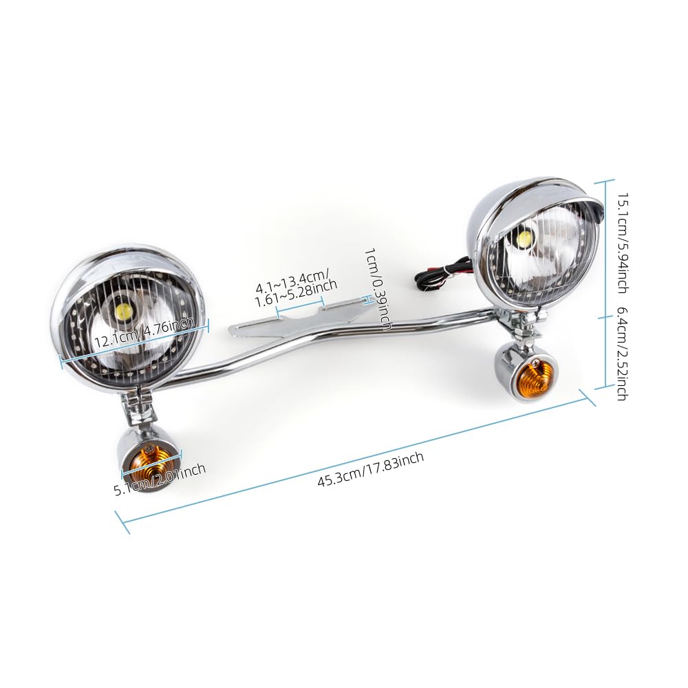 Universale Faretti Moto Supplementari Chrome Fendinebbia Moto Cromati Fari Supplementari LED Staffa a braccio lungo Compatibili Con Shadow VT 750 1100