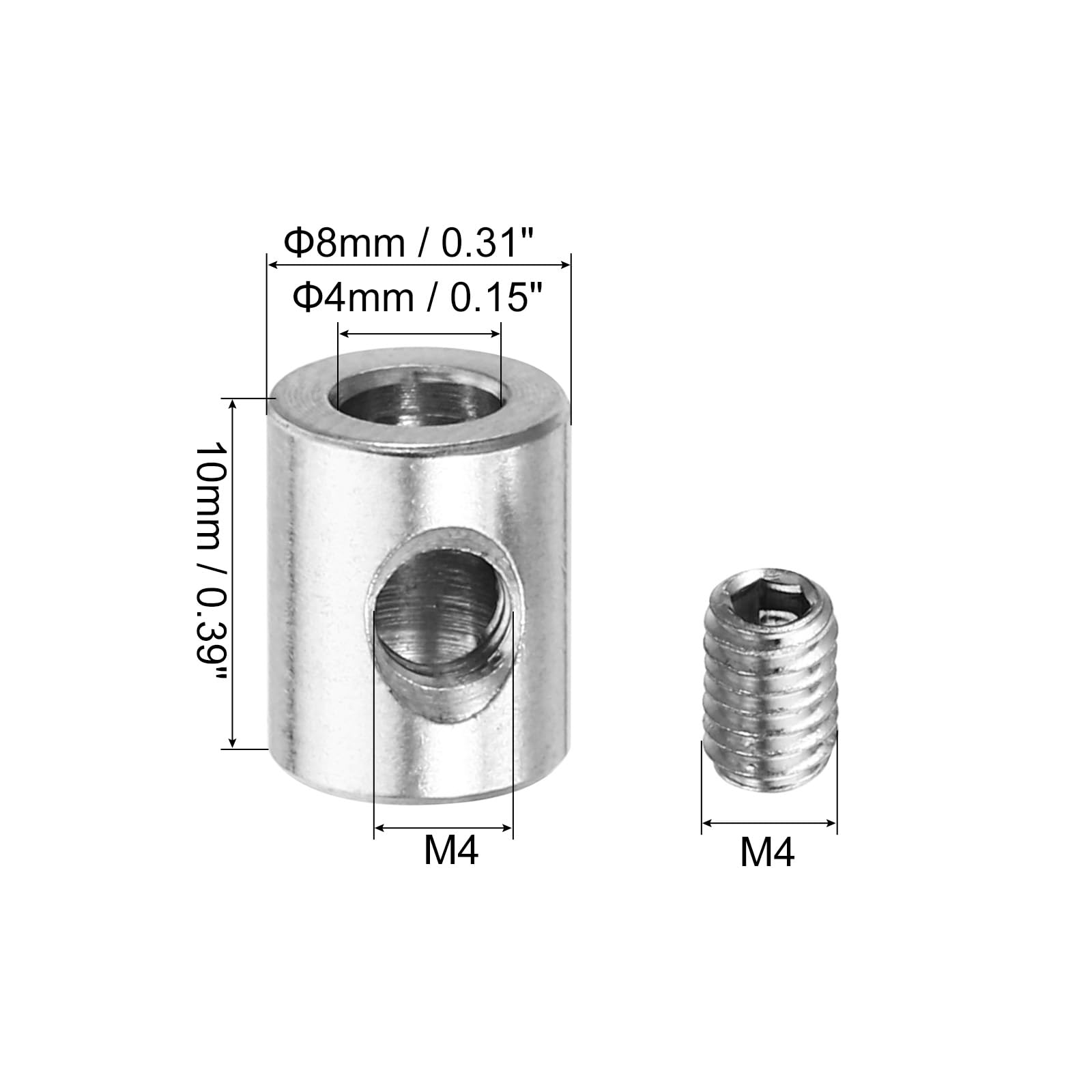 PATIKIL Morsetto per Cavo 4mm Foro Filo Corda Mollette Set, 4pz 304 Inossidabile Acciaio Singolo Fori Blocco Cavi Morsetti Clip con M4 Viti Esagonali Chiave per Raccordi per cavi, Argento