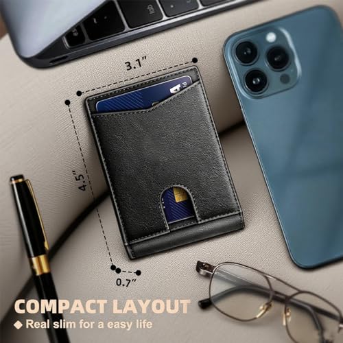 Vintage Bifold Wallet for Men with ID Window and Card Slots Slim Minimalist Design for Business Travel Everyday Use(Black)3