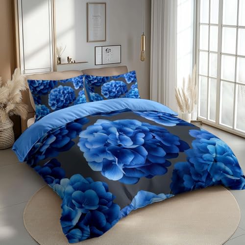 Surrealism Hydrangea Duvet Cover Set Cot-Bed Size Bedding Set For Kids Boys Girls, Printed Bedding 120 X 150 Cm, Sky Blue Quilt Cover Soft Bedspread All Season