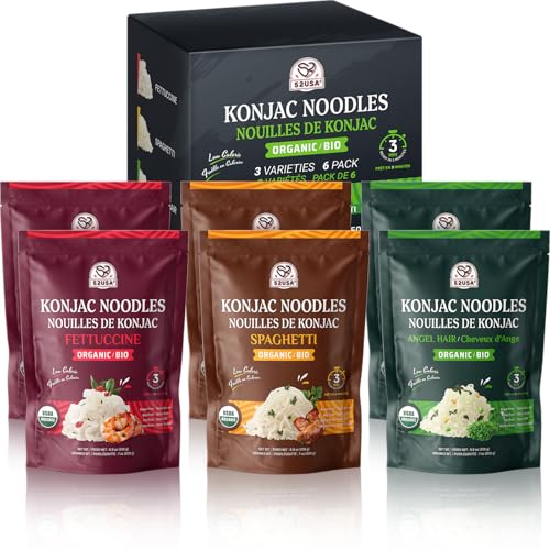 52USA Organic Konjac Shirataki Noodle, Low Carb Pasta 52.8 Oz (1500 g), Angel Hair, Fettuccine, USDA Organic Healthy Spaghetti Noodles (3 Variety - 6 Pack Inside), Keto and Paleo Friendly, Low Calorie, Sugar Free, Vegan, Ready to Eat
