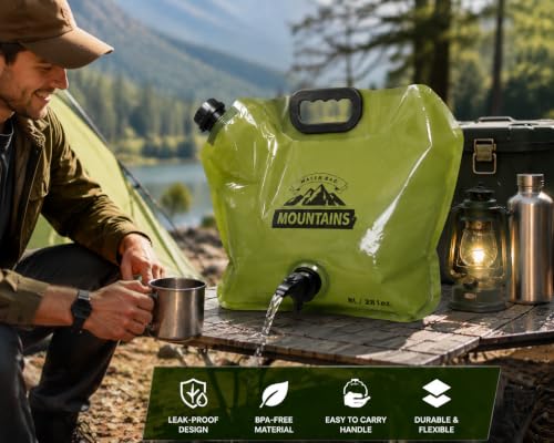 Image of HIKEMAN 8L Collapsible Water Bag with Spigot & Handle - BPA-Free Portable Camping Water Container (Dark Green)