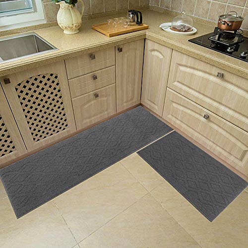 48x20 Inch 30X20 Inch Kitchen Rug Mats Made of 100% Polypropylene 2 Pieces Soft Kitchen Mat Specialized in Anti Slippery and Machine Washable (Grey)
