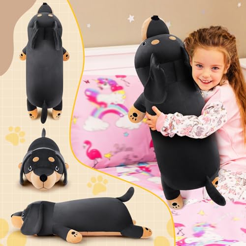 Image of 30'' Giant Black Dachshund Dog Plush Stuffed Animal- Big Weiner Dog Plush Pillow Plushies, Large Dachshund Plush Toy, Hugging Weiner Dog Stuffed Animal, Birthday Gifts for Kids Valentine's Day Gift
