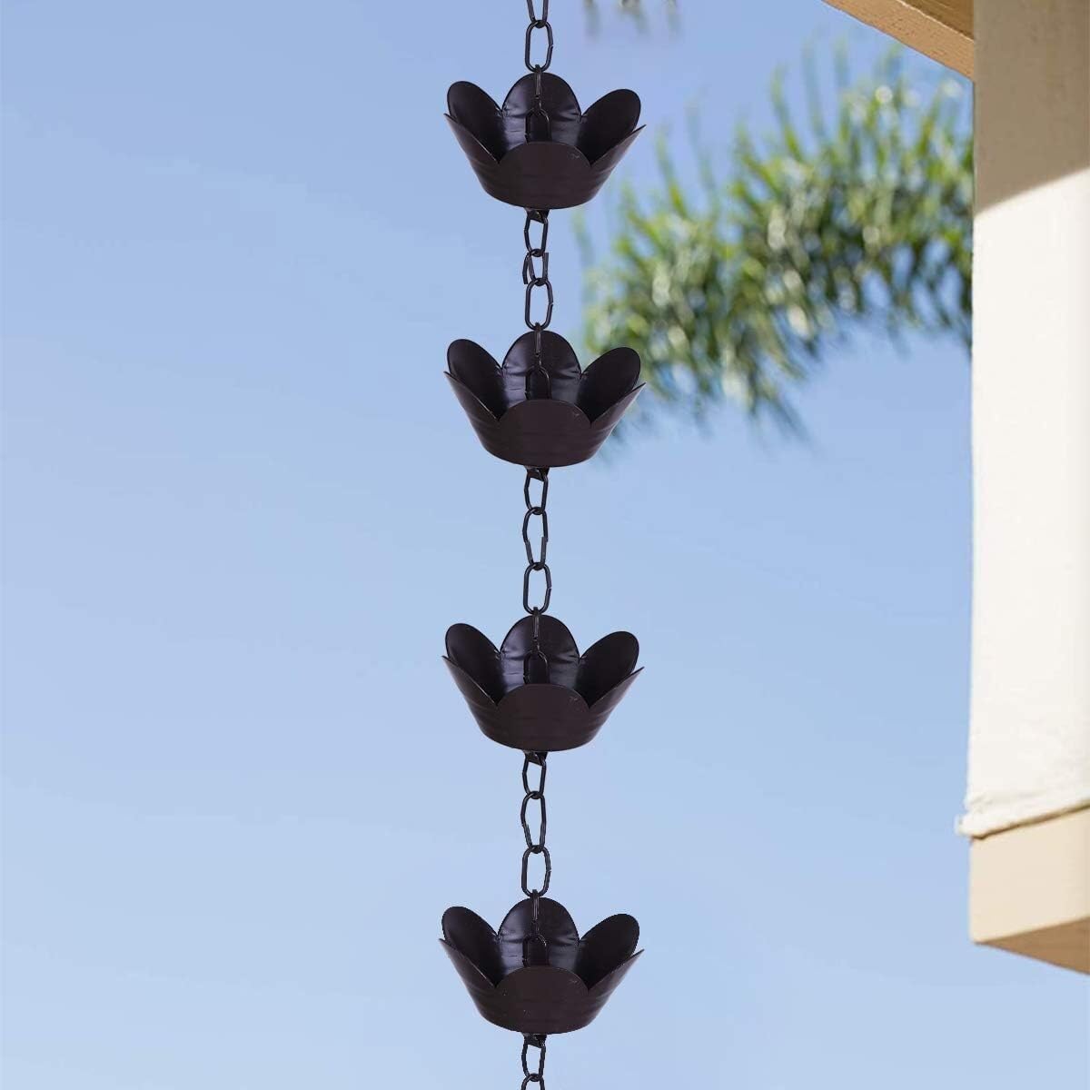 Rain Water Chain Rain Chain 1 Meter 5 Lotus Cups Rain Chain for Gutter Downspout Metal Rain Chain Bell Practical