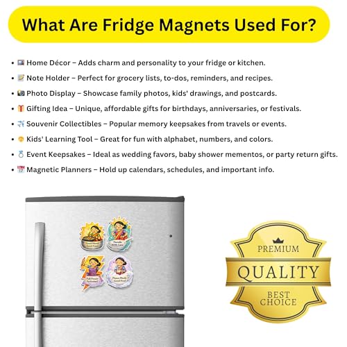 Image of Regalo Casila Kitchen Fridge Magnets Set of 4 Good Mood Good Food Full Power Activated Peace Mode Good Food Handle with Care Wooden Laser Cut Refrigerator Magnet Decor