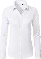 Gleeivy Women's Wrinkle-Free V-Neck Button Down Shirt - Stain Shield Long Sleeve Blouse for Work, Office & Casual
