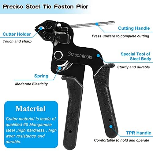 200PCS Stainless Steel Cable Ties and Metal tie wrap Gun,Zip Tie Tool,Cable Tie Gun for Stainless Steel Cable Ties, 4.6 * 270mm Stainless Steel Cable Ties