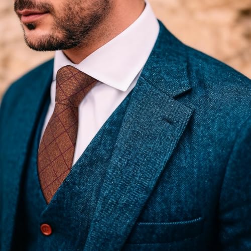 Image of Barry.Wang Skinny Ties for Men Wool Blend Herringbone Necktie with Tie Clip | Tie and Tie Clip Set, Cashmere Wool Stripe, 2.76 x 63 Inches, Extra Long Slim, Wedding Work Party Classic
