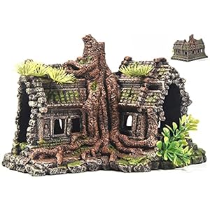 Aquarium Decorations Large Fish Tank Ornament Reptile House Shelter Decor Aquarium Hides with Betta Cave Temple Ruins Tree House Aquarium Landscape Decoration