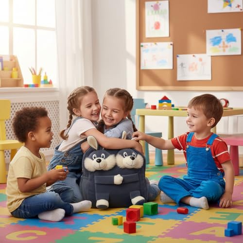 Image of Kids Plush Teddy Backpack - Soft Rabbit School Bag for Toddlers & Preschool, Cute Animal Backpack with Adjustable Straps - Lightweight & Comfortable for Boys & Girls