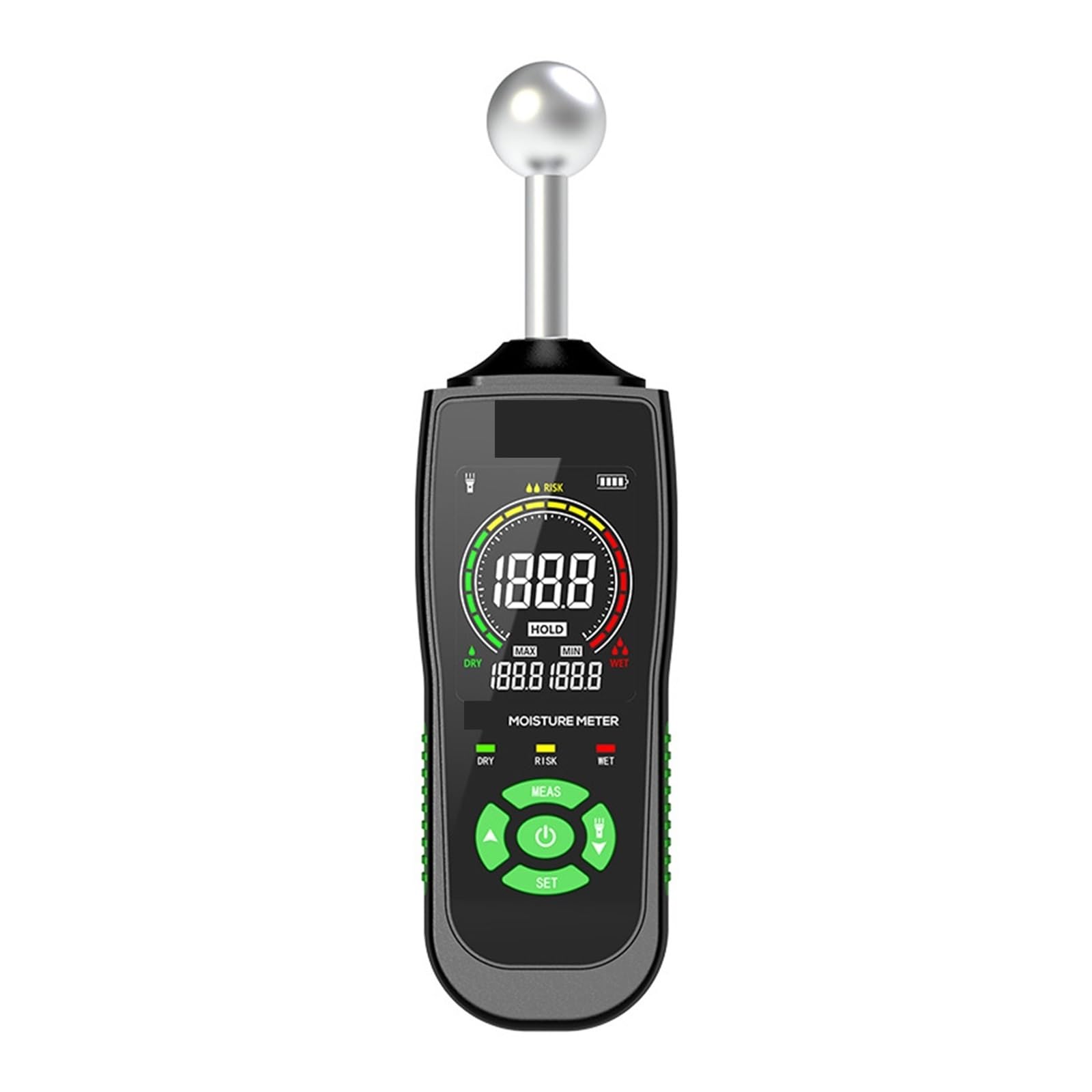 Amrttwy One Color Moisture Meter, Hygrometer, Digital Pinless Alarm Detector Backlit Lcd Screen Wall Depth