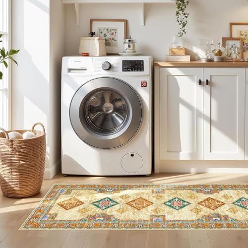 Tritard 100% Non Slip Kitchen Rugs Sets of 3 Washable Boho Kitchen Mats for Floor Vintage Farmhouse Kitchen Rug Soft Runner Rug for Hallway, Laundry Room, Indoor Entryway, Orange by Tritard - Used condition - Image 9