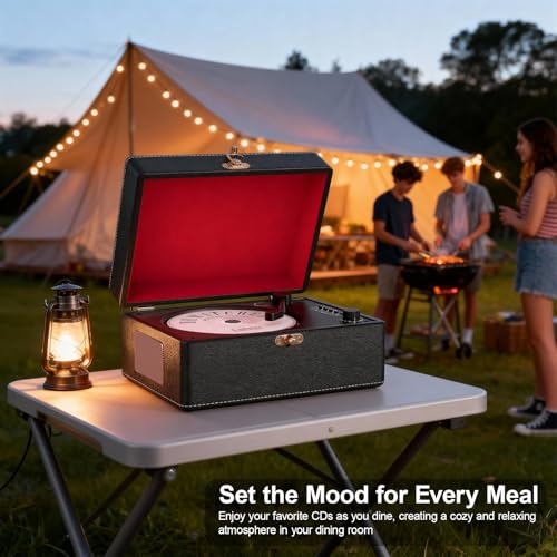 Image of Portable CD Player with Built-in Speaker, Vintage CD Players for Home, Bluetooth CD Music Player with AUX /Headphone Jack, Retro Black Style for Bedroom, Desk, Dorm, Gift for Women and Teens