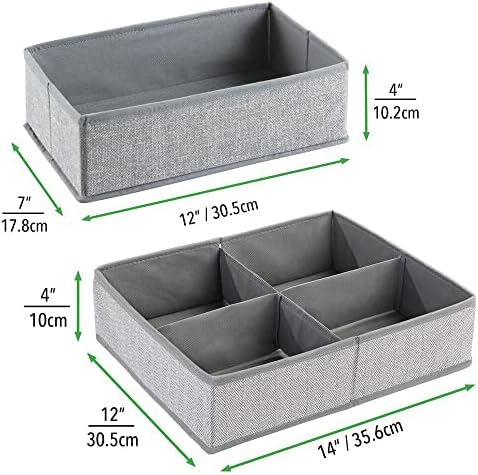 mDesign Dividers for Drawers - Set of 4 - Drawer Tray - Drawer Separators for Clothes, Cosmetics, Diapers, Wipes, Lotion, Medication - Grey