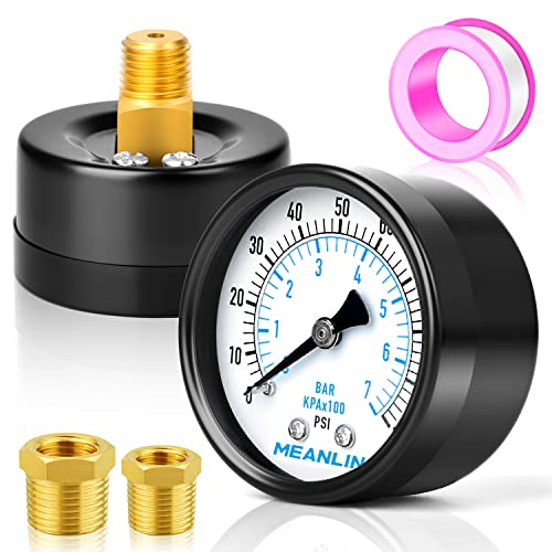 Meanlin Measure 0-100Psi 2" Dial Face 1/4" Npt Well Pump Pressure Gauge, With 1/4" X 1/2" Npt And 1/4" X 3/8" Npt Hex Bushing, 3-2-3% Accuracy,Center Back Mount #TOP15