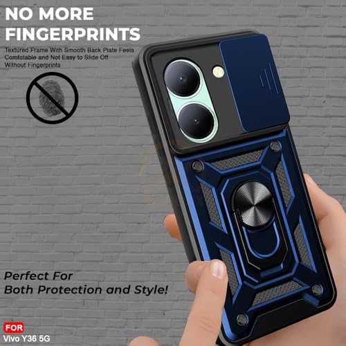 Image of Armor Bumper Back Cover Case for Vivo Y36 Rotating Camera Cover, Ring Holder & Kickstand | Heavy Duty & 360 Degree Protection Vivo Y36 Back Cover (Blue)