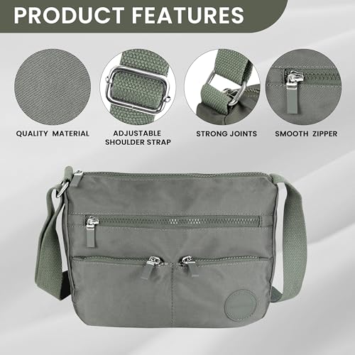 Image of Storite Multipocket Crossbody Bag for Women Lightweight Small Travel Bag Shoulder Purses and Handbags with Multi Zipper Pockets - Grey (25x19x11 cm)
