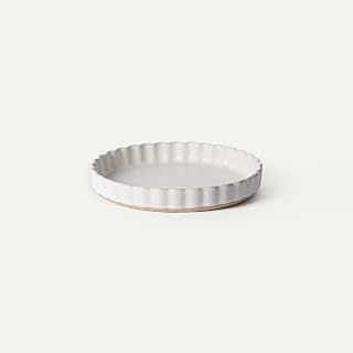 MORA Ceramic Tart Pan, 9.5 Inch Large Porcelain Baking Dish for Tarts, Quiche, Pie, Flan etc. Fluted Ruffled Edge, Oven, Microwave, Freezer, and Dishwasher safe - Great Gift For Bakers - Oat