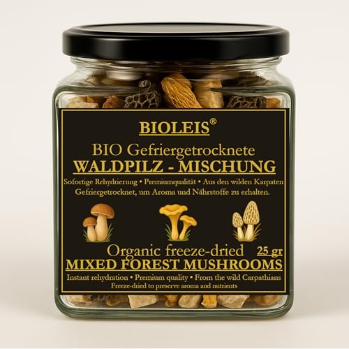 BIOLEIS ® I BIO Waldpilz-Mischung I GEFRIERGETROCKNET I Premium Qualität I Steinpilze • Pfifferlinge • Morcheln I Forestmix 25 g