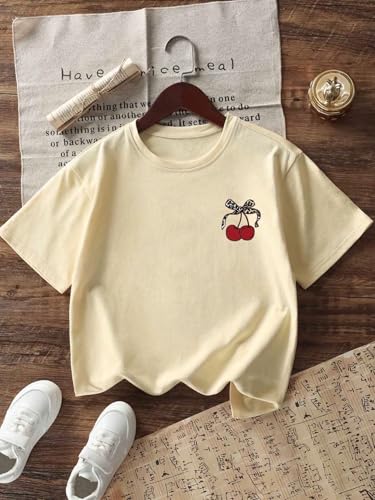 Image of RoseSeek Girl's Geometric Star Graphic Tee Tops Casual Summer Short Sleeve Crew Neck T Shirt