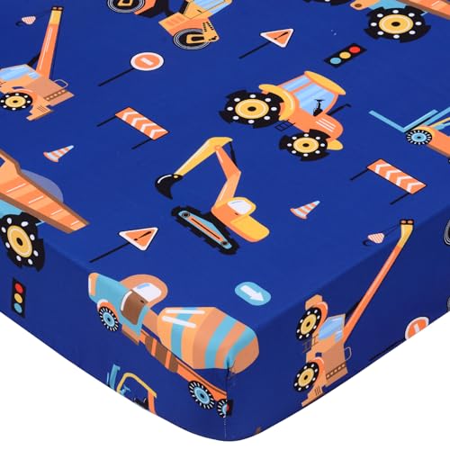 Image of UOMNY Crib Sheet 52x28 Baby Sheet for Boys Breathable Fitted Crib Sheet for Standard Crib and Toddler Mattress Toddler Sheet Engineering Vehicle Blue