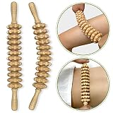 Deston 2pcs Wooden Therapy Massage Stick 12 Roller Tool for Maderoterapia, Lymphatic Drainage, Handh