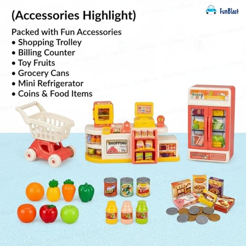 Image of FunBlast Kids Supermarket Shopping Play Set with Trolley & Grocery Accessories | Pretend Play Store Toy, Role Play Toys for 3+ Years Boys & Girls
