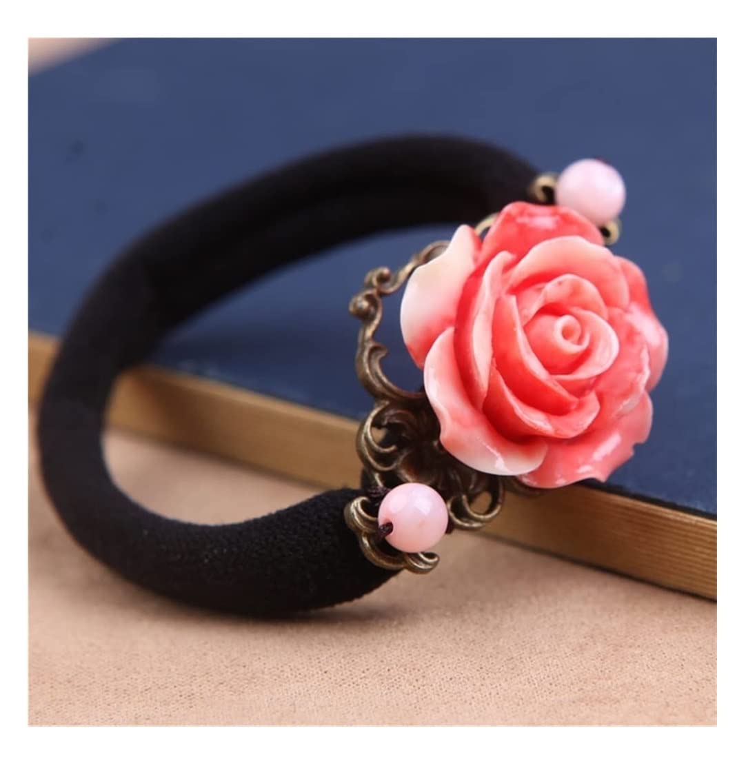 Gumka Do Włosów Panie Eleganckie Róże Dziewczyna Vintage Scrunchy Fryzura Wystrój Kucyk Wzór Pierścień Liny Ozdoba Włosóws