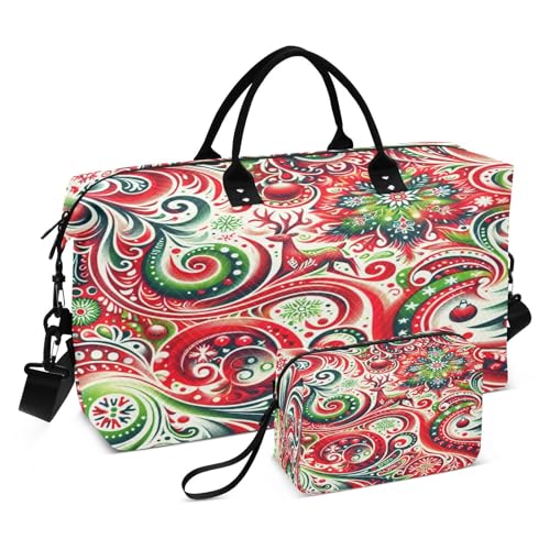 Large Foldable Travel Duffel Bag, Waterproof Gym Bag for Men & Women, Carry-On Luggage Weekender Overnight Bag, Tie-dye Christmas