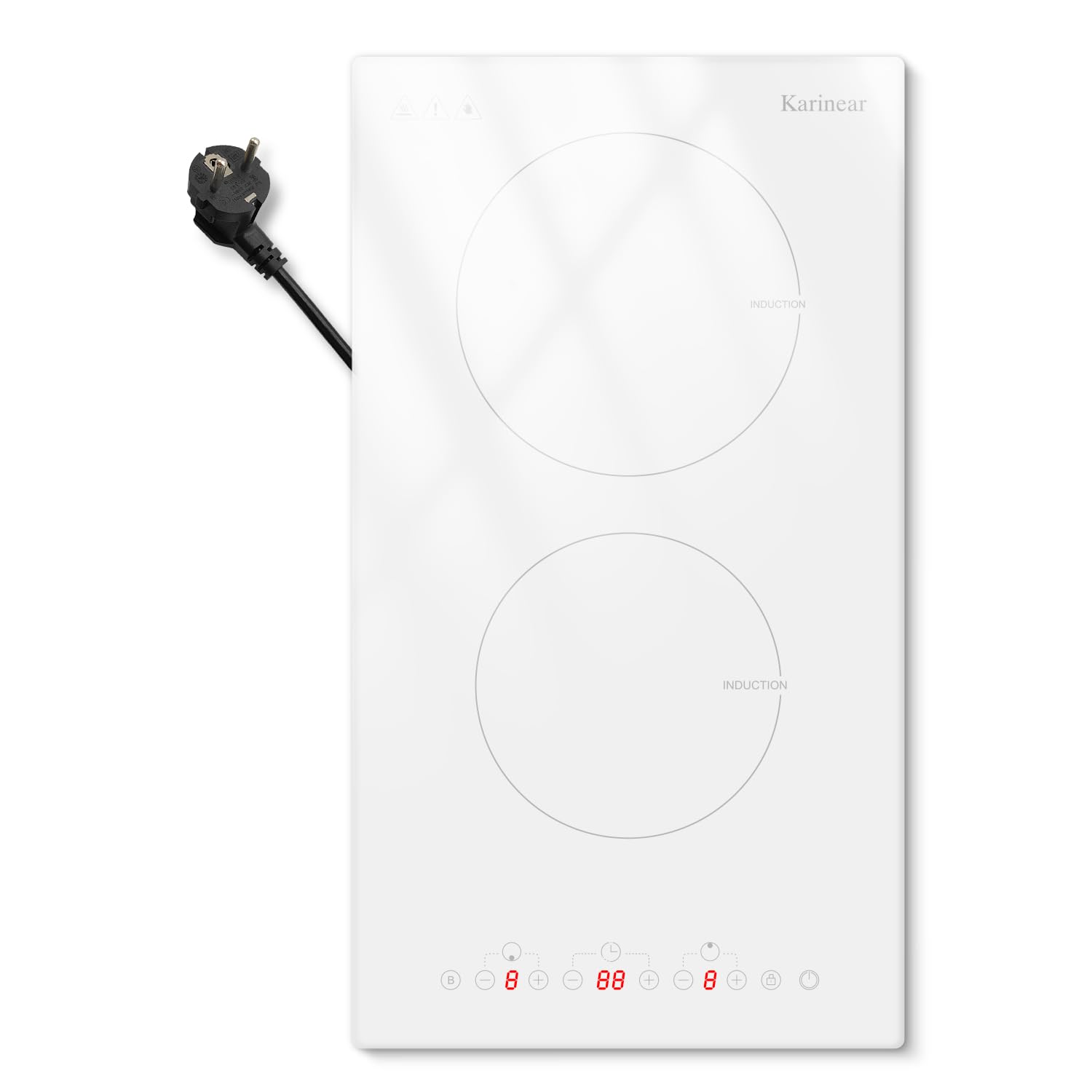 Karinear Placa Induccion Blanca 2 Fuegos con Enchufe y Booster, 3500 W
