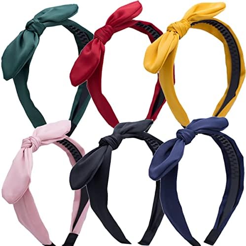 Lvyeer 6 Pieces Bow Headbands for Women Knotted Headbands Wired Rabbit ears Cute headbands fashion Side bow Headband Bow Hair Accessories for Women and Girls (Style4 (6 Pack))