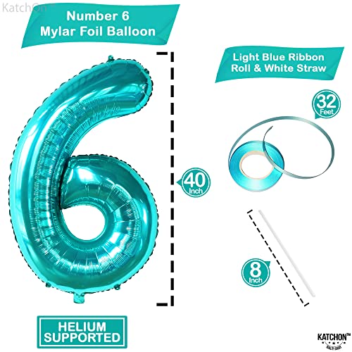 Image of KatchOn, Giant Teal Blue Number 6 Balloon - 40 Inch | 6th Birthday Balloon