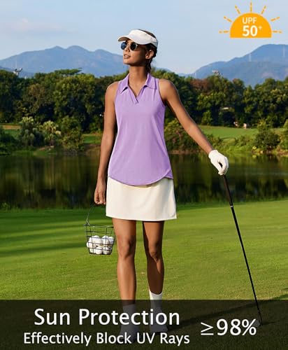 Image of PINSPARK Womens Golf Shirt UPF 50+ Sleeveless Collared Shirts Quick Dry Tennis Polo V-Neck Racerback Athletic Workout Tank