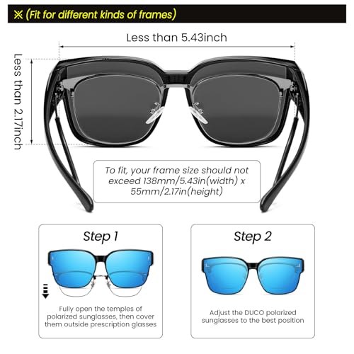 Image of DUCO Fit Over Sunglasses for Men Women Wear Over Glasses Retro Wrap Around Polarized Sun Glasses UV400 Protection DC8981