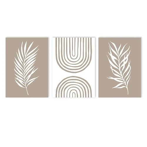 SOBMQ Poster-Modern Abstract Geometric Line Posters And Prints Bohemia Beige Leaf Wall Art Canvas Painting Nordic Wall Pictures Bedroom Decor-60 * 70cm-3PCS (No Frame)