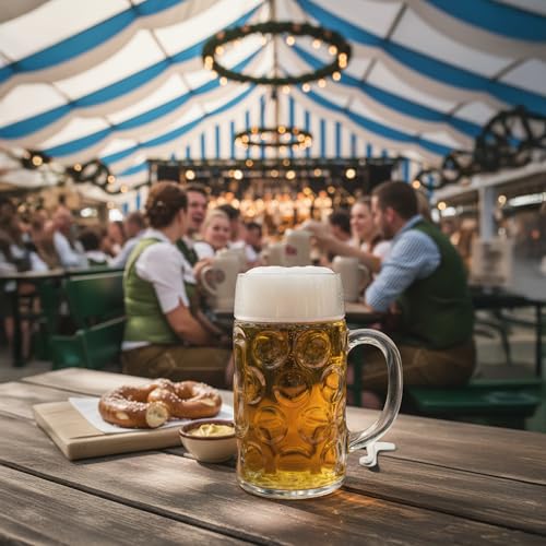 Chabrias Ltd German Beer Stein | 1 Litre / 2 Pint (44oz) Oktoberfest Beer Mug | Authentic Dimpled Glass Tankards | Made in Italy, Dishwasher Safe - Image 2