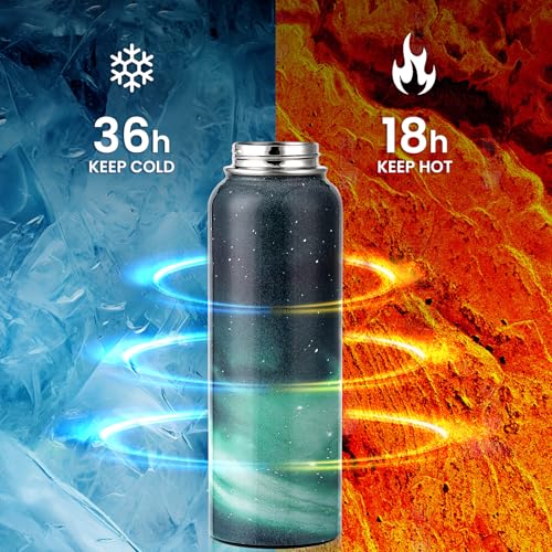 Image of RAYMYLO Insulated Water Bottle 40 oz, Triple Wall Vacuum Stainless Steel (Cold for 36Hrs, Hot for 18Hrs), Leak Proof & Non-BPA, Modern Water Flask Jug with Paracord Handle & Straw Spout Lids